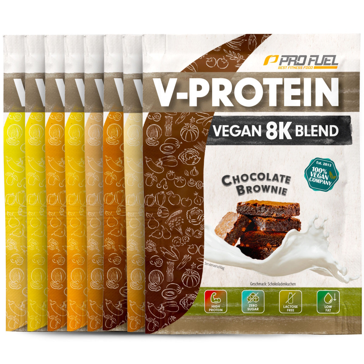 PROFuel - V-Protein Vegan 8K Blend - 100% Vegan Protein - Smagsprøve 30 g- 5 smagsvarianter